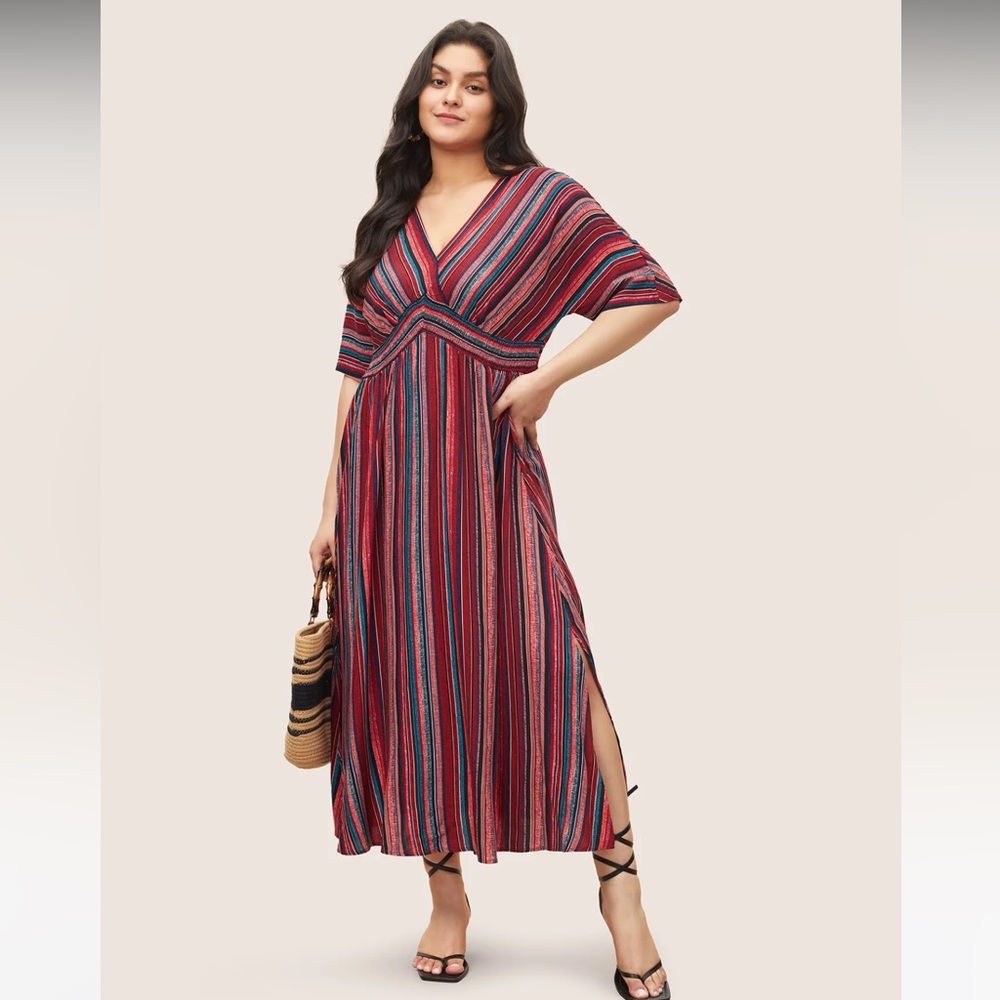 BloomChic Striped Contrast Dolman Sleeve Shirred Pocket Maxi Dress size 12 nwt